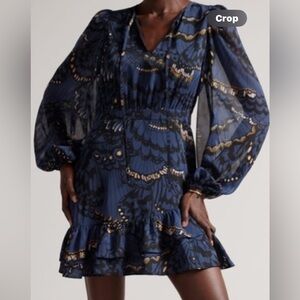 Ted Baker Navy and Gold Mini Dress